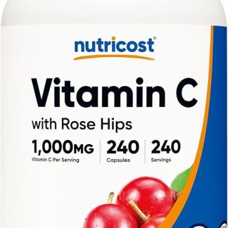 Nutricost Vitamin C (1000ng) + Rosehip (25mg) 240 Capsules Non-GMO Gluten Free
