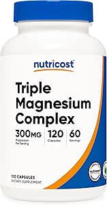 Nutricost Triple Magnesium Complex 300mg 120 Capsules 3 Types of Magnesium - Nutricost Cost, Gluten Free, Non-GMO