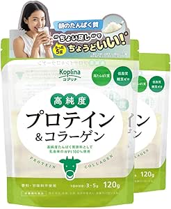 Coplina High Purity Protein & Collagen, 4.2 oz (120 g), Set of 2, WPI Whey Protein Isolate, Tasteless and Odorless Powder, No Sweetness, Low Fat, Low Sugar, Collagen Peptides, Added Health Habits, Beauty, Health Supplement, Dietary Supplement, Safe Made in Japan