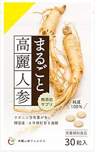 Whole Ginseng Ginseng 30 Capsules (6 Years Root, 100% Red Ginseng Powder) / Ginseng Supplement, Korean Ginseng Supplement, Additive-Free Supplement, 1 Bag