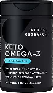 Sports Research, Natural Salmon Oil Infused with Keto Omega, Soft Gels, 120 Count