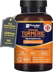 Turmeric 2280mg with Black Pepper and Ginger (High Strength) - 180 Vegan Turmeric Capsules with Active Ingredient Curcumin I by UKProwiseHealthcare