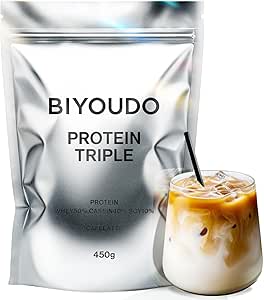 BIYOUDO Triple Protein, Whey, Soy, Casein, Cafe Latte Flavor, 15.9 oz (450 g), Beauty Protein, 11 Vitamins, Lactic Acid Bacteria, Bifidobacteria, Low Fat, Made in Japan, No Shaker Needed
