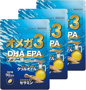 (AFC) Omega 3 Supplement Bags, 90 Day, 3 Bags, DHA EPA Sesaman, Linseed Oil, Krill Oil, 3 Bags