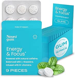 NeuroGum, エネルギー＆Focus（エネルギー＆フォーカス）ガム、ペパーミント、12パック、各9個