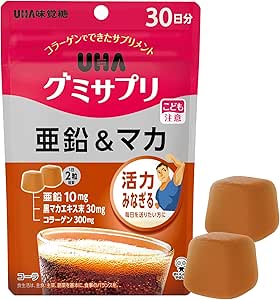 UHA Gummy Supplement, Zinc & Maca, 30-Day Supplement, 60 Tablets, 2 Tablets per Day, Cola Flavor, 2 Tablets with Black Maca Extract, 30 mg