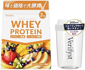 Verifyst 3kg Whey Protein 100mg, Mixed Fruit Flavor + 300ml Protein Shaker with Measurement Markings Set