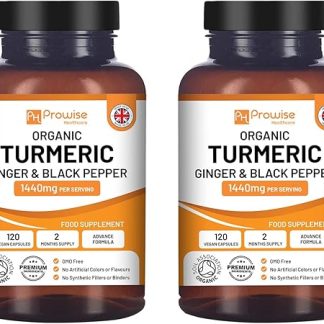 Turmeric Curcumin with Black Pepper & Ginger 1440mg I 120 Vegan Turmeric Capsules High Strength (2 Months Supply) I Made in the UK by Prowise Health Care (Pack of 2)