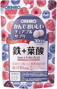 Orihiro Chewable Supplement, Iron + Folic Acid, 120 Tablets x 4 Packs