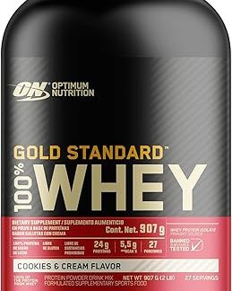 Gold Standard 100% Whey Protein, Cookies & Cream, 2 lbs (907 g) (Genuine US Manufacturer)