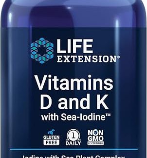 Life Extension, Vitamin D3 and K2, & Iodine, 60 capsules, (Natural Vitamin D3: Cholecalciferol, K2: MK-4 & MK-7), Cholecalciferol, Menaquinone-7,