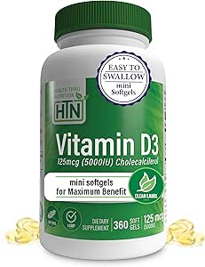 Health Thru Nutrition Vitamin d3 5000IU Soft Gel Capsules - Highly Concentrated Natural Vitamin d Supplement, 125 mcg Choleciferol, Soy Free, Gluten Free, Non-GMO (360 Soft Gel Capsules, 1 Year Supply)
