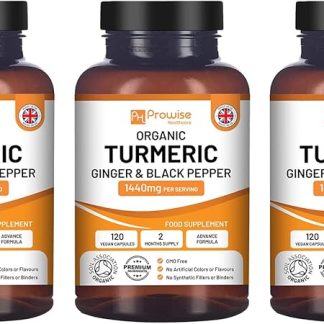 Turmeric Curcumin with Black Pepper & Ginger 1440mg I 120 Vegan Turmeric Capsules High Strength (2 Months Supply) I Made in the UK by Prowise Health Care (Pack of 3)