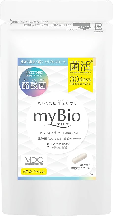 MDC Metabolic Mybio Lactobacillus Rakuchin Supplement (30 Servings 60 Capsules), Probiotics, Lactobacillus Bifidobacterium (Acid Resistant Capsules) myBio