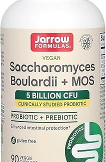 Jarrow Formulas, Vegan Saccharomyces Boulardii (Probiotic Yeast) + MOS (Mannooligosaccharide), 5 Billion CFU, 90 Veggie Capsules