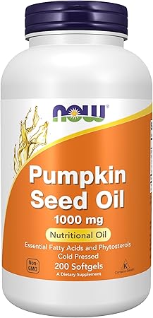 NOW Foods Pumpkin Seed Oil 1000 Mg with Essential Fatty Acids and Phytosterols, Cold Pressed, Softgels, 200 Count