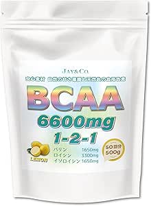 JAY&CO. (Natural Sweetness and Natural Colors) BCAA 6600mg 1-2-1 Made in Japan (Lemon, 500g)