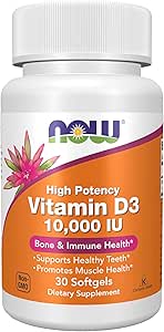 NOW Supplements, Vitamin D-3 10,000 IU, Highest Potency, Structural Support*, 30 Softgels