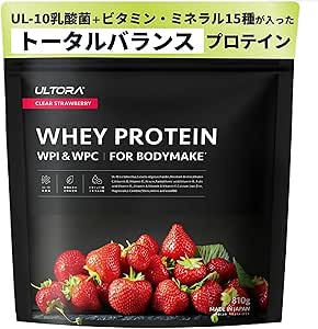 Whey Protein 810g WPI & WPC, No Artificial Sweeteners, Made in Japan, Contains Lactobacillus, 11 Vitamins, 4 Minerals, L-Carnitine, Synbiotics, Whey Protein (810g, (Renewed) Clear Strawberry) x 2 Bags Set