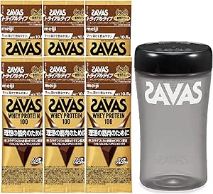 SAVAS Whey Protein 100, Rich Chocolate Flavor, Trial Type, 0.4 oz (10.5 g) x 6 Bags + Protein Shaker (16.9 fl oz (500 ml)