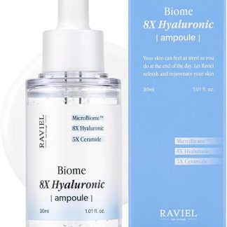 RAVIEL Biome 8 ампул гиалуроновой кислоты | Увлажняющий крем длительного действия и сыворотка с керамическим барьером для чувствительной кожи | Корейская косметика (30 мл)