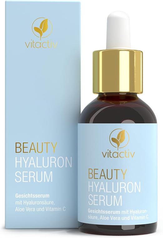 Сыворотка Vitactiv Beauty с высокой дозой гиалуроновой кислоты, 30 мл, многомолекулярный увлажняющий уход за лицом, гиалуроновая кислота и алоэ вера, антивозрастная сыворотка против морщин с экстрактом гамамелиса.