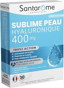 Santarome - Sublime Peau Hyaluronique 400 мг - Complément alimentaire Peau - Hydratation et Fermeté - Pépins de Raisin - 30 гелей - Сделано во Франции