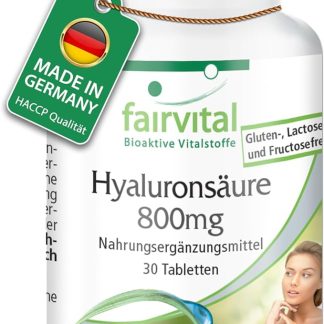 Fairvital Гиалуроновая кислота 800 мг, 30 таблеток, высокая дозировка, месячная упаковка, 100% веганский продукт, проверенное качество, произведено в Германии