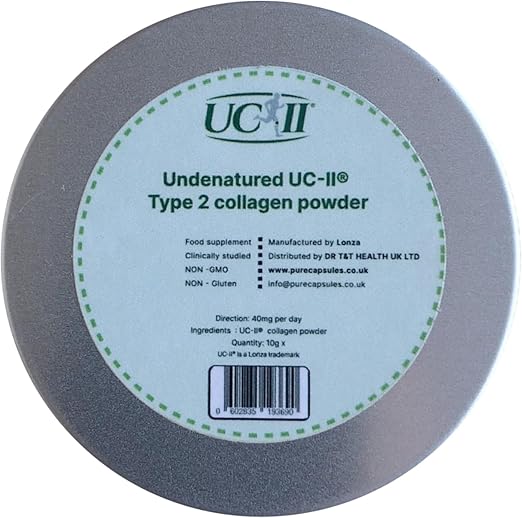 Коллагеновый порошок Lonza UC-II® типа 2, неденатурированный коллаген II типа. Производитель: Lonza, упаковка 10 г/запас на 250 дней, в комплекте мерная ложка для наполнения капсул.