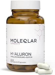 MoleQlar® Hyaluron 60 капсул, гиалурон и глицерин, веганская высокомолекулярная (2000 кДа) гиалуроновая кислота с веганскими и безглютеновыми капсулами L-глициновой гиалуроновой кислоты.