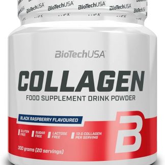 BioTechUSA Collagen | Комплекс гиалуроновой кислоты и коллагена | Добавлены витамины С и Е | Для здоровья и питания кожи, 300 г, Черная малина