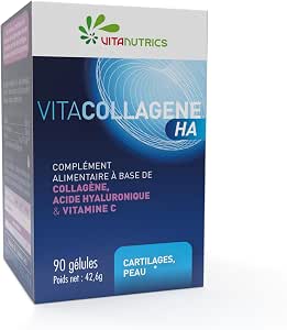Vitanutrics - Vitacollagen HA – для костей, десен и хрящей – обогащен гиалуроновой кислотой и витамином С – произведено во Франции – 90 капсул