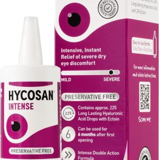 Интенсивные глазные капли Hycosan для длительного интенсивного увлажнения и немедленного облегчения сильного зуда, жжения и сухости глаз, без консервантов, 225 доз.