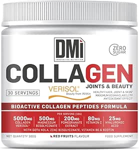 DMI INNOVATIVE NUTRITION Коллаген для суставов и красоты 300 г - Коллаген Verisol® с гиалуроновой кислотой, азиатской центеллой, биотином, витамином С, В6, магнием и цинком - порошок со вкусом красных фруктов