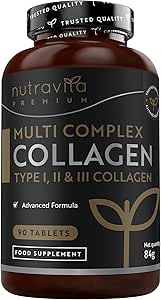 Nutravita Complexe de Collagène (тип I, II и III) - Collagene Bovin Hydrolysé, Collagène Marin et l'acide Hyaluronique et Curcuma - 90 Comprimés - Manufacture au Royaume-Uni