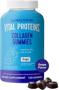 Жевательные конфеты Vital Proteins с коллагеном, 2,5 г клинически протестированного коллагена для волос, кожи, ногтей и морщин, 120 шт., 30 дней питания, виноградный вкус.