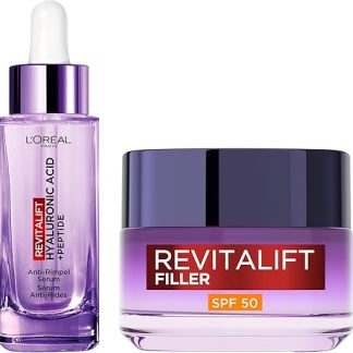 Сыворотка с гиалуроновой кислотой L'Oréal Paris Revitalift Filler 1,5% - 30 мл в комплекте с дневным уходом SPF50 и филлером Revitalift.
