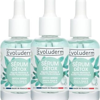 EVOLUDERM – Детокс-сыворотка с морскими водорослями и гиалуроновой кислотой – 30 мл – 98% натурального происхождения – веганский продукт – произведено во Франции – 3 x 30 мл