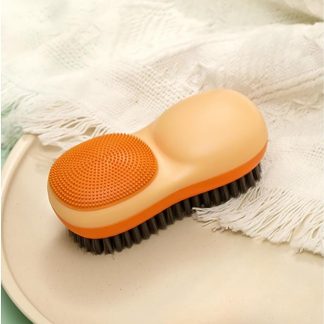 Double Sided Laundry Stain Brush, Soft Bristles for Scrubbing Hard Stains on Delicate Fabrics, Cotton and Leather, Easy to Grip, Household Cleaning Brushes, Yellow