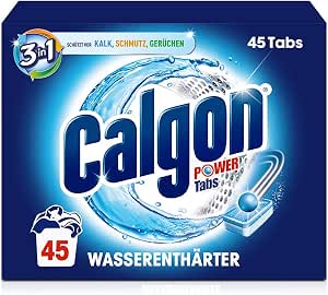 Calgon Power Tabs 3 in 1 Water Softener Against Limescale and Dirt in the Washing Machine - Prevents Unpleasant Odors - 1 x 45 Tablets