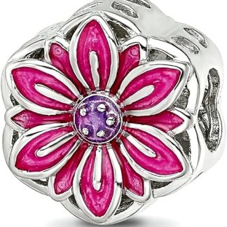Подвеска-шарм JewelryWeb из стерлингового серебра 925 пробы Reflections с родиевым покрытием и эмалью в виде цветка, размером 11,23 x 8,18 мм, для женщин.