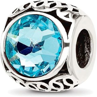 Подвеска-шарм JewelryWeb из серебра 925 пробы с оксидированными голубыми кристаллами, диаметр 9,1 мм, для женщин.