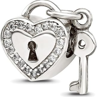Подвеска-шарм JewelryWeb 11,2 мм из стерлингового серебра 925 пробы Reflections с кубическим цирконием в виде сердца и замка с ключом, колье для женщин.