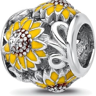 Подвеска-шарм JewelryWeb 10,1 мм из стерлингового серебра 925 пробы Reflections с родиевым покрытием и эмалью в виде подсолнухов, колье для женщин.
