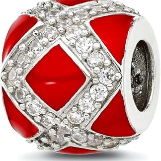 Подвеска-шарм JewelryWeb из стерлингового серебра 925 пробы с кубическим цирконием и красной эмалью, 9 мм, для женщин.