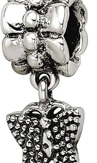 Подвеска-шарм JewelryWeb из стерлингового серебра 925 пробы с полированным оксидированным покрытием в виде бабочки и ангельских крыльев, размер 18,18 x 7,27 мм, для женщин.