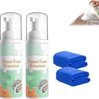 Schiuma smacchiante per tappeti senza acqua con asciugamano, soluzione schiumogena per il lavaggio a secco di tessuti domestici, schiuma per il lavaggio a secco di divani, tappeti e tappezzeria，2PCS