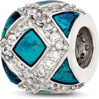 Подвеска-шарм JewelryWeb из стерлингового серебра 925 пробы с кубическим цирконием, бирюзового цвета, эмаль, 9 мм, для женщин.