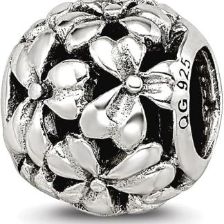 Подвеска-шарм в виде цветка из стерлингового серебра 925 пробы JewelryWeb, 8,18 мм, с текстурированными бусинами в форме цветка, для женщин.