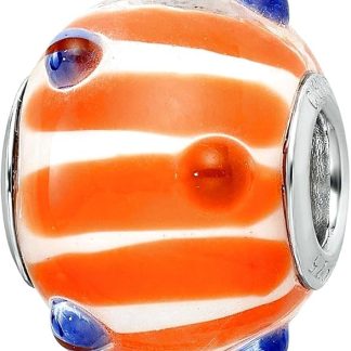 Подвеска-шарм JewelryWeb 11,5 мм из нержавеющей стали Reflections с родиевым покрытием, с синими и оранжево-белыми стеклянными бусинами в горошек, для женщин.